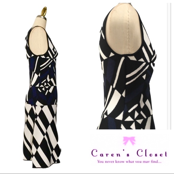 BCBGMaxAzria Blk Wht & Navy Fit & Flare Dress - Picture 5 of 7